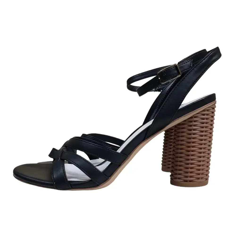 Franco Sarto Womens 9 Olina 2 Wicker Block Heel Ankle Strap Sandal NEW